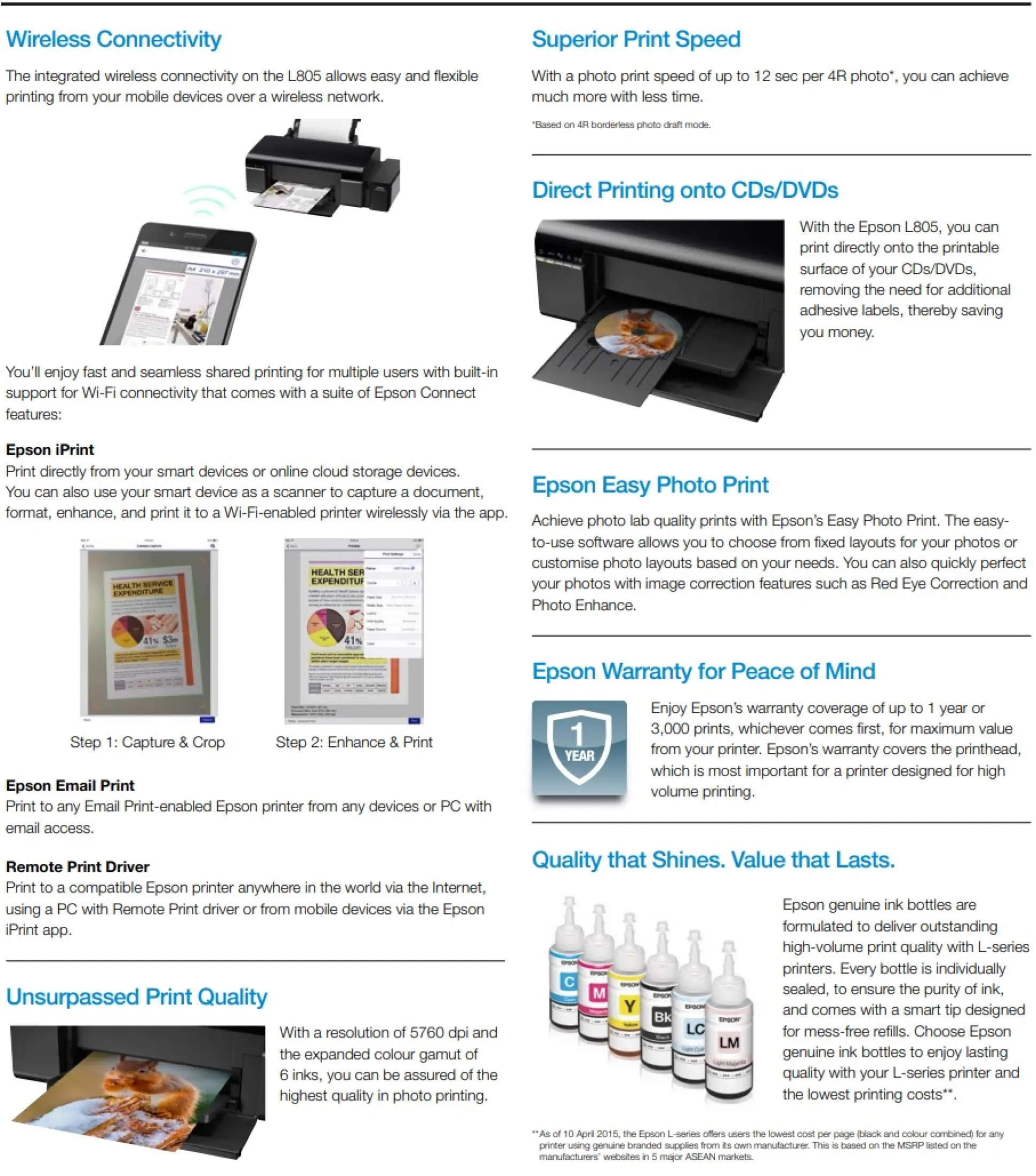 epson l805 printing cost per page