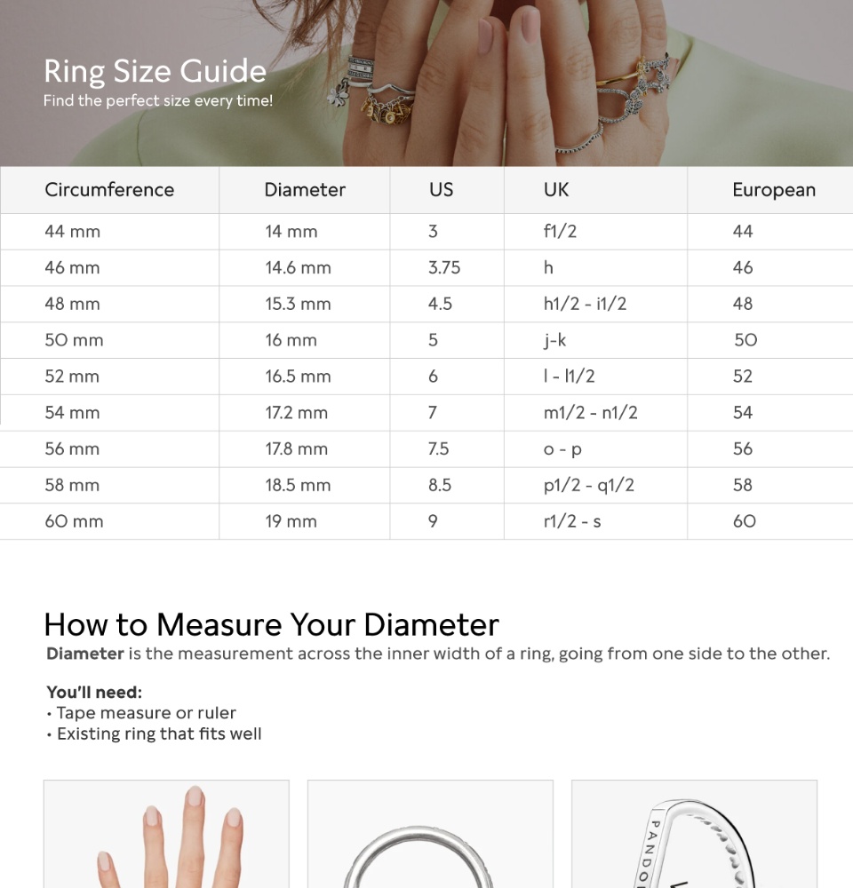 Chart Pandora Size 52 Pandora Jewelry Pandora Ring Sizes Us Guide