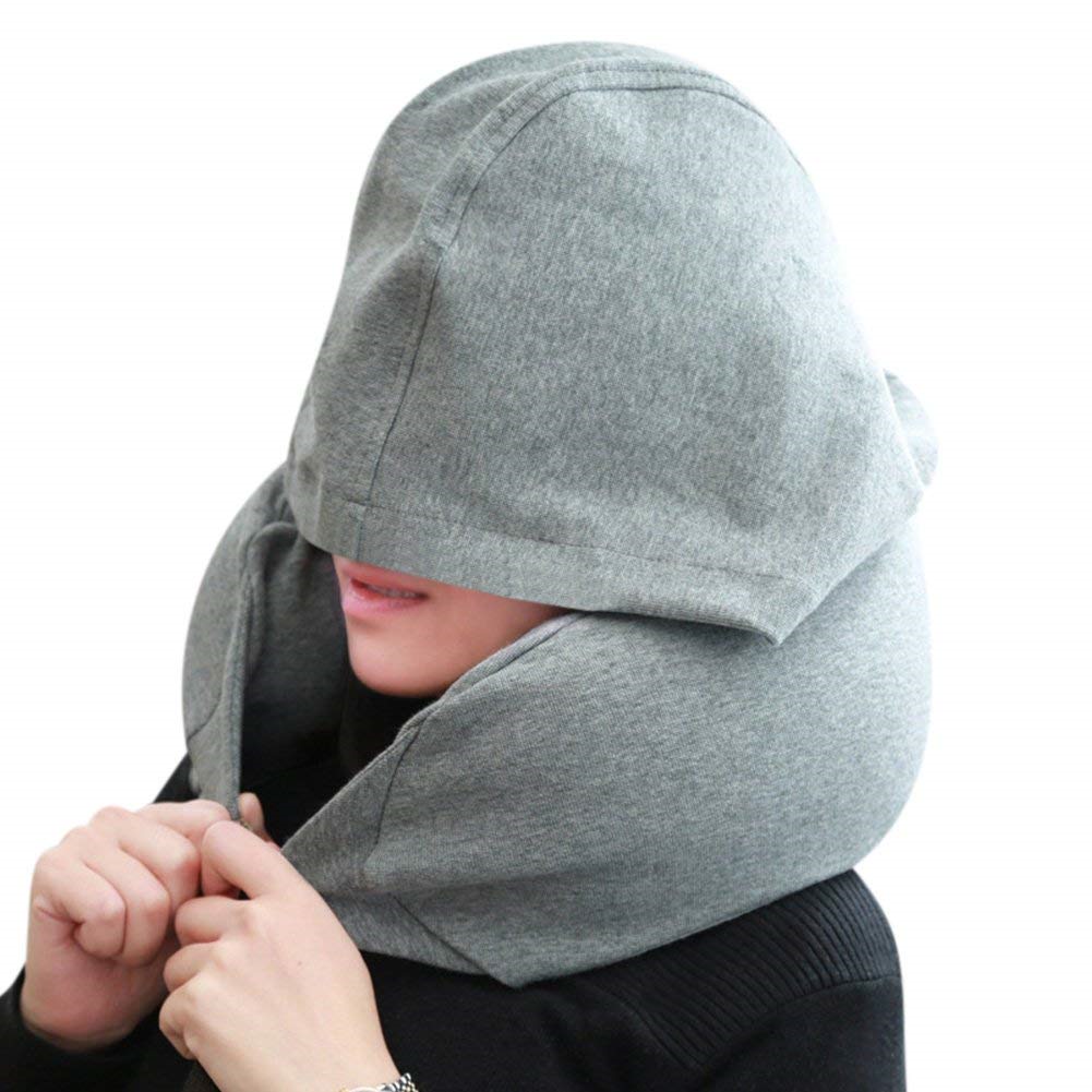 U Shaped Travel Pillow Polystyrene Beads With Hood U Shaped Neck