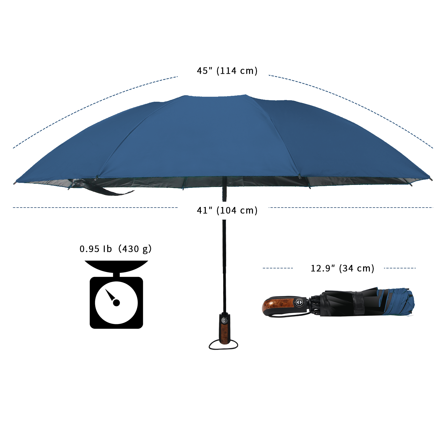 Protection Inverted Windproof Umbrellas with Lightweight Fiberglass Frame Teal HAILSTORM Folding Reverse Umbrella with UV and UPF50
