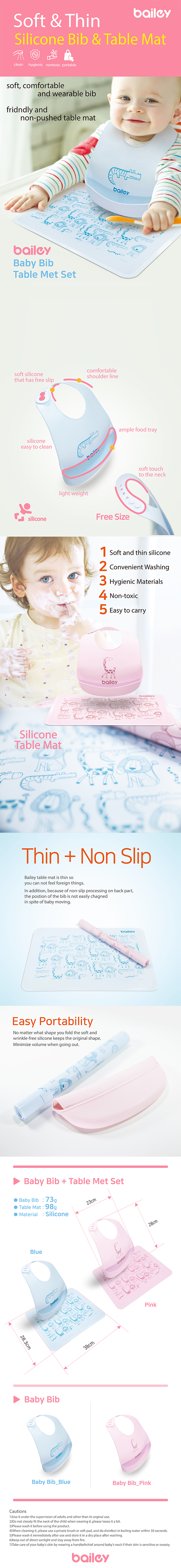 Bailey Baby Silicone Bib and Silicone Table Mat features a wide, soft, food-safe pocket to make mealtime a little less messy. 