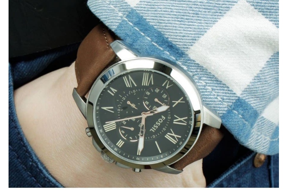 Original] Fossil FS4813 Grant Chronograph Brown Leather Black Dial Analog  MenWatch