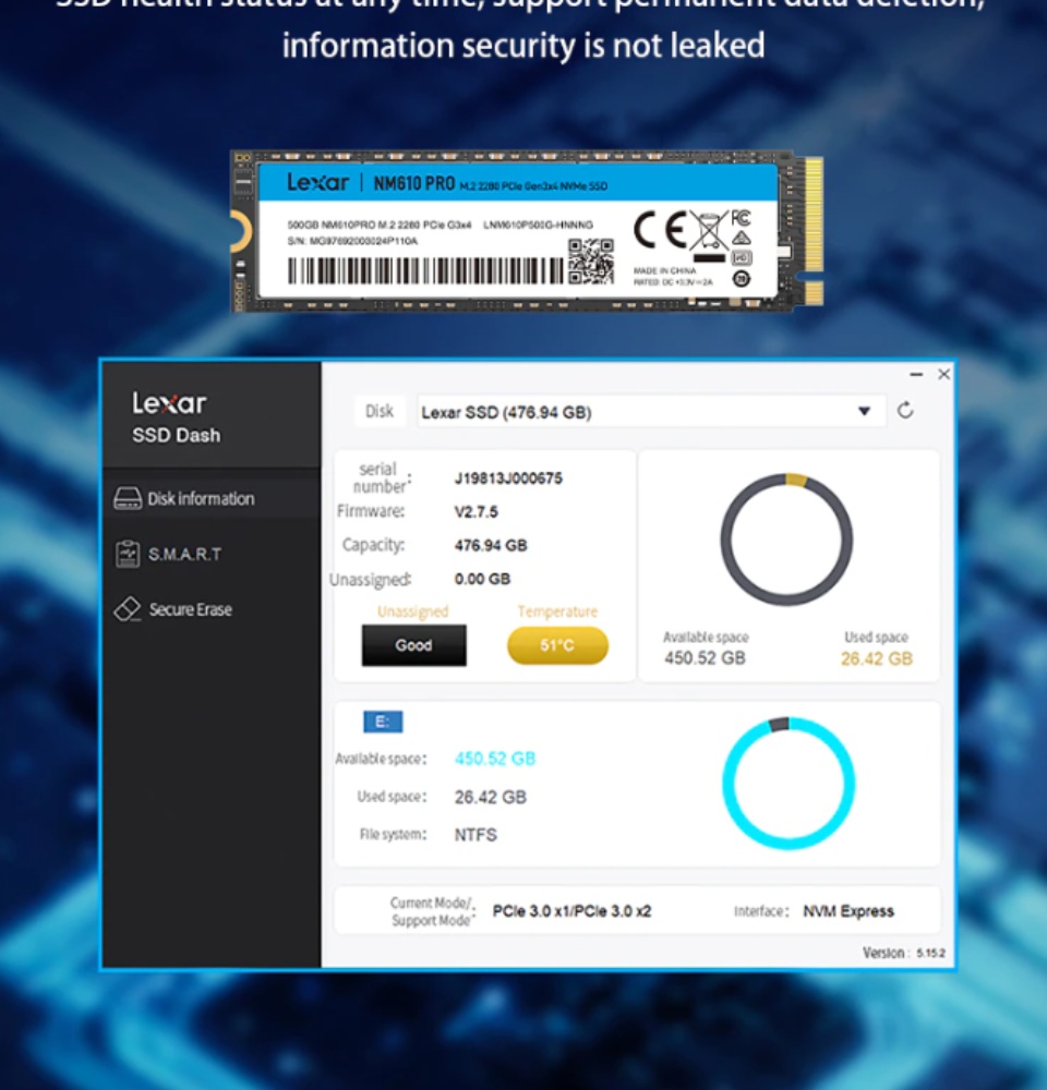 LEXAR NM610 PRO NM620 256GB / 512GB / 1TB / 2TB SSD - M.2 NVME v1