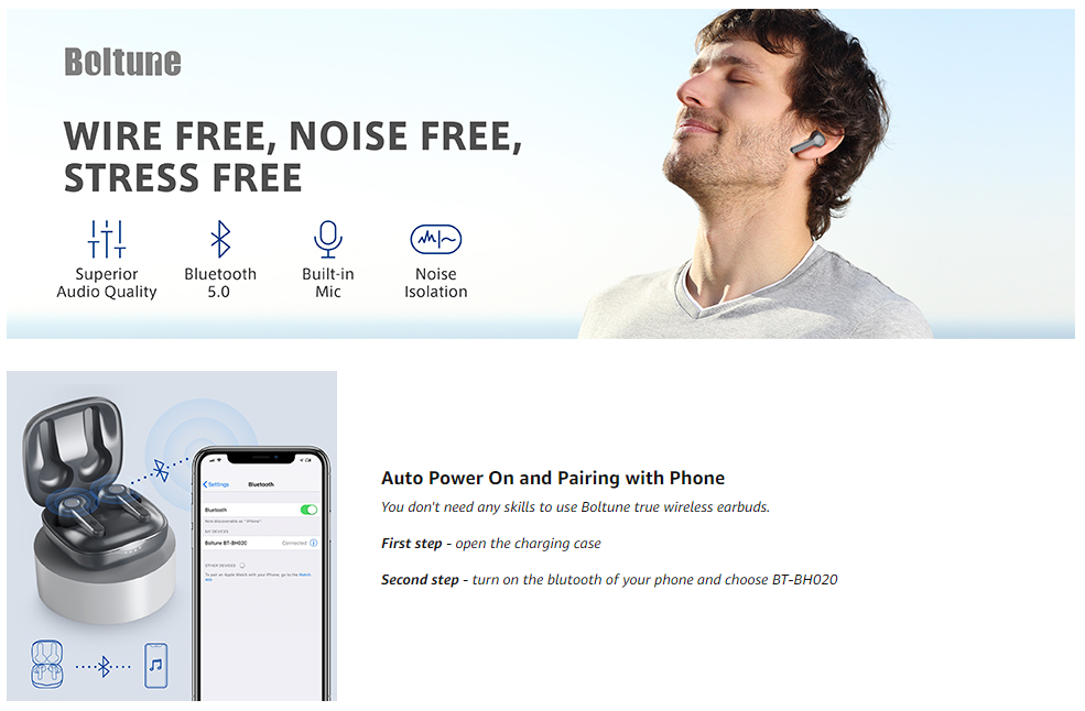 boltune wireless earbuds waterproof
