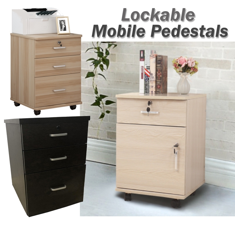 Lockable Office Home Wooden Mobile Pedestals Cabinet With Top Lock