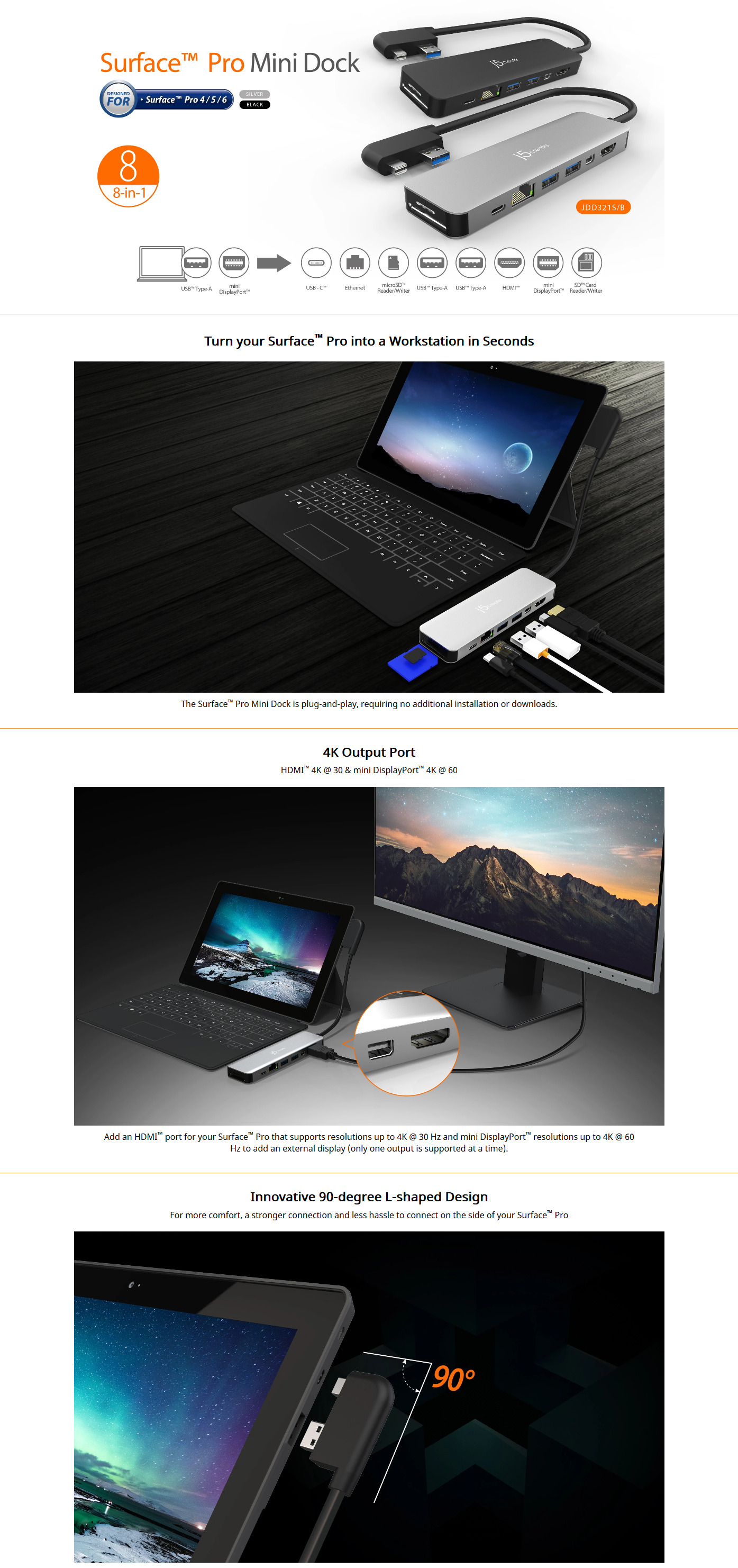 J5create Mini Dock 8 In 1 For Surface Pro 4 5 6 Jdd321 Lazada Singapore