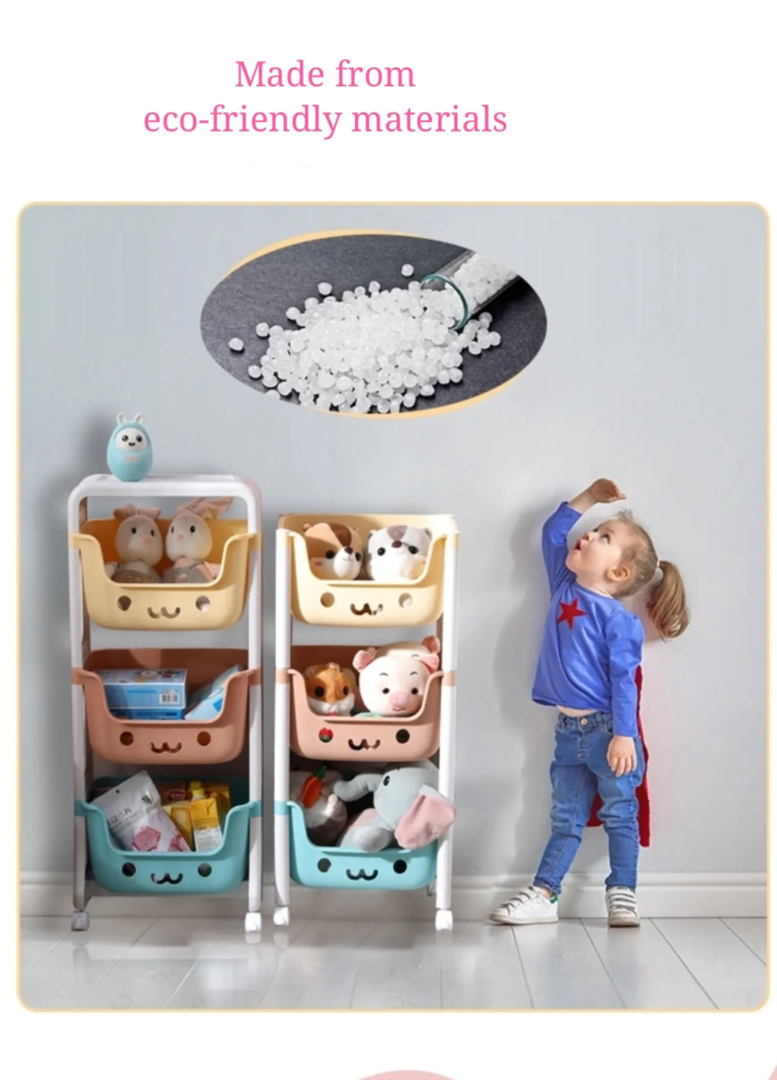 Kids Toy Organizers And Storage Cubes 3 Tier Rolling Cart Smiley Design Rack Shelf Plastic Storage Toy Storage Cubes With Wheel Casters Playful Colors Lazada Singapore