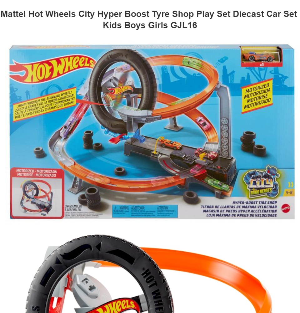 Mattel Hot Wheels City Hyper Boost Tyre Shop Play Set Diecast Car