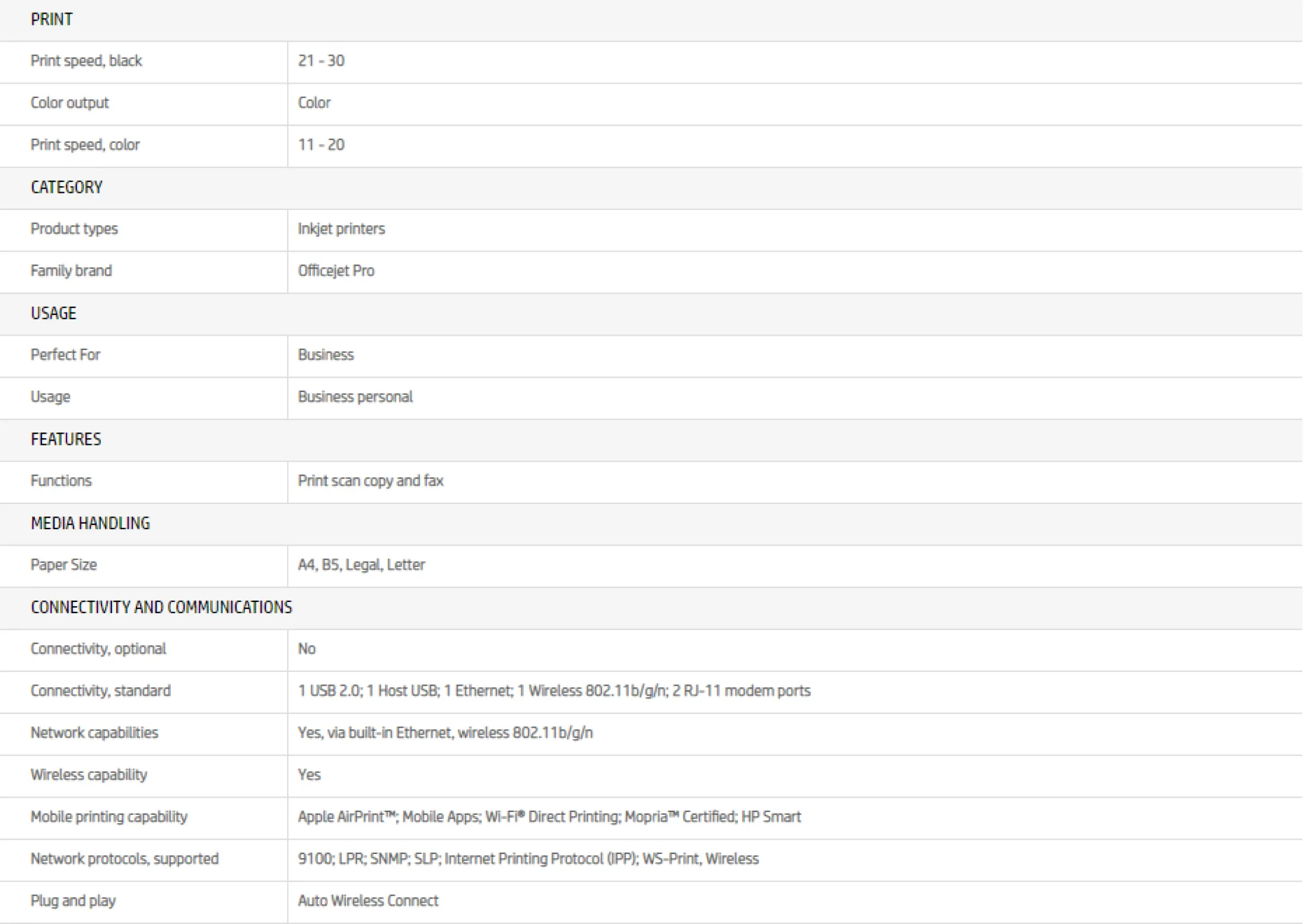 hp officejet 9010 specs