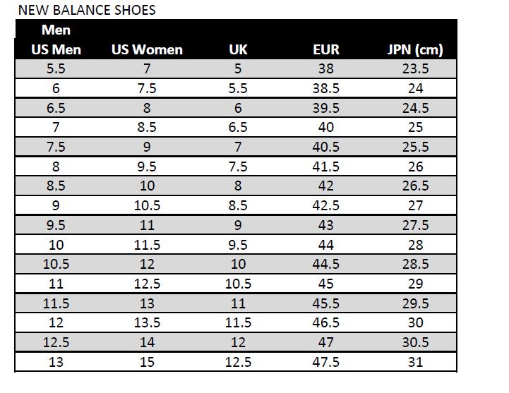 new balance size 27