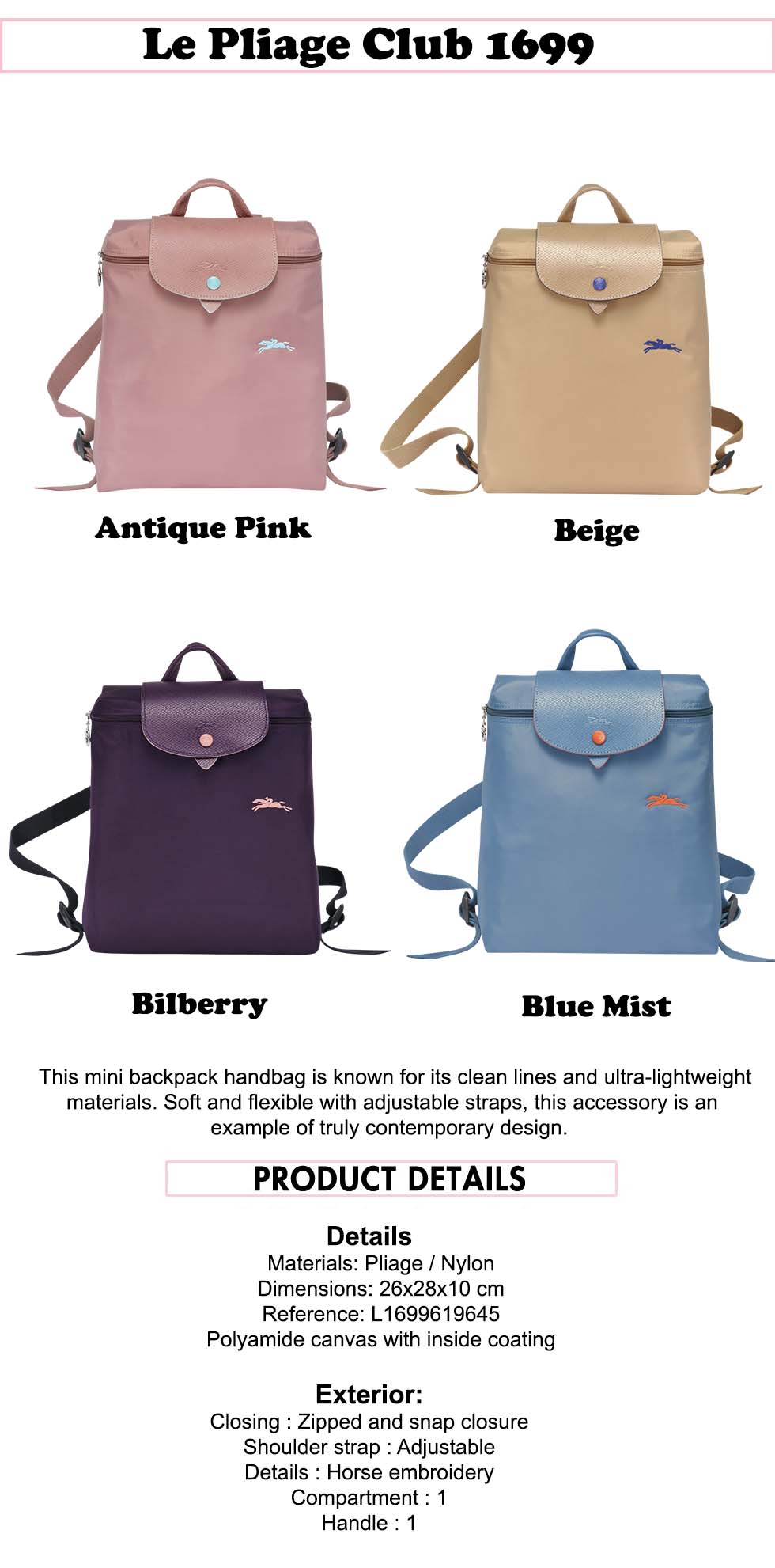 longchamp backpack size cm