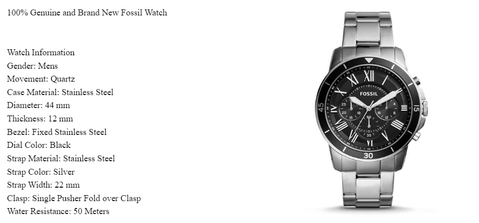 Fossil Men's FS5236 Grant Sport Chronograph Stainless Steel Bracelet Watch  (Silver \u0026 Black)