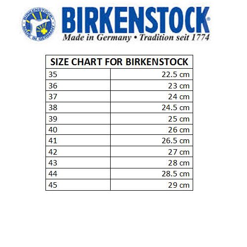 birkenstock size chart in cm