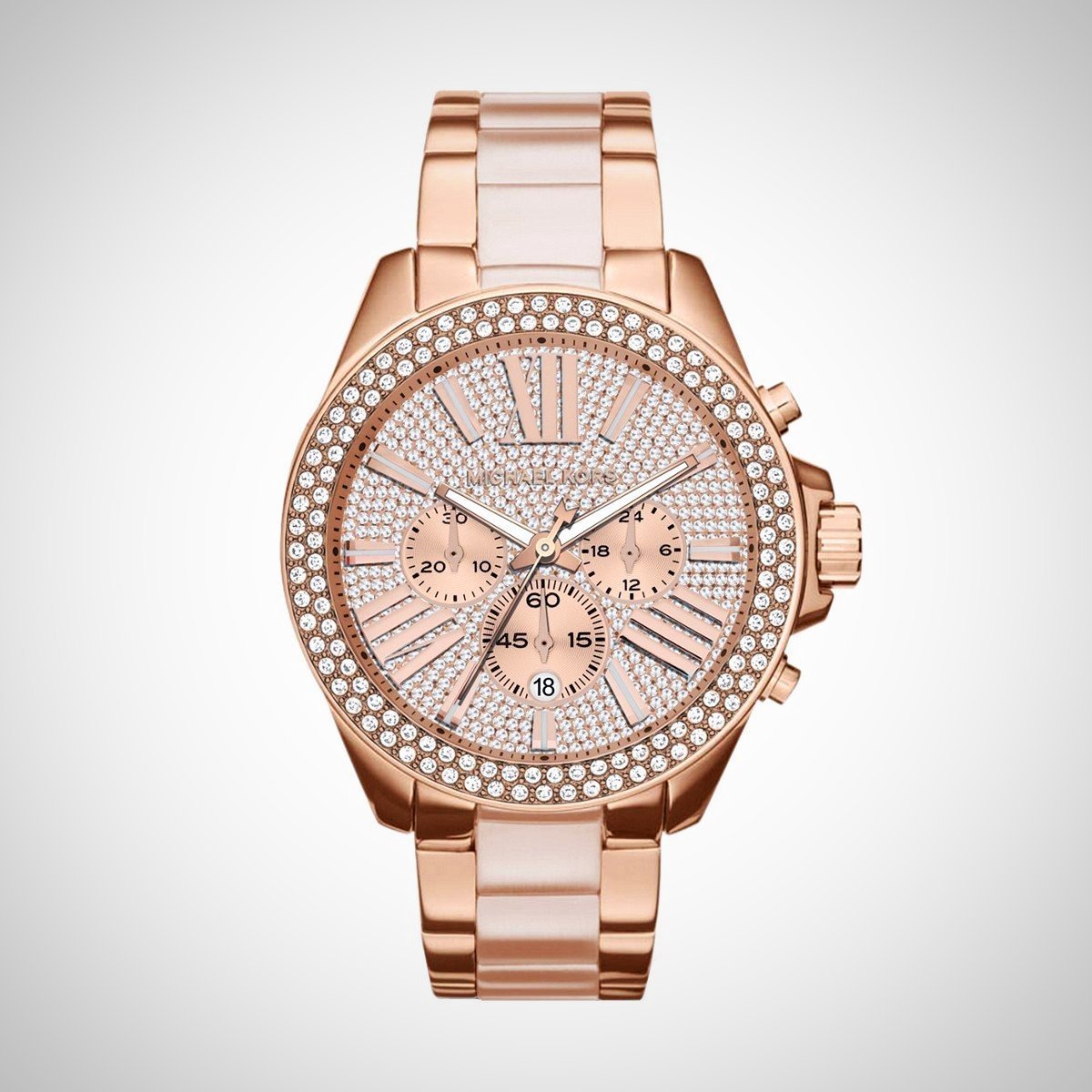 chronograph crystal pave dial ladies watch