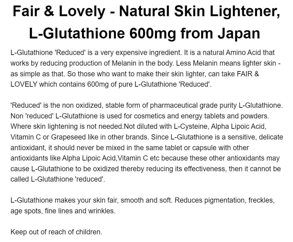 21st Century Fair & Lovely - Natural Skin Lightener, L-Glutathione 600mg  from Japan | Lazada Singapore