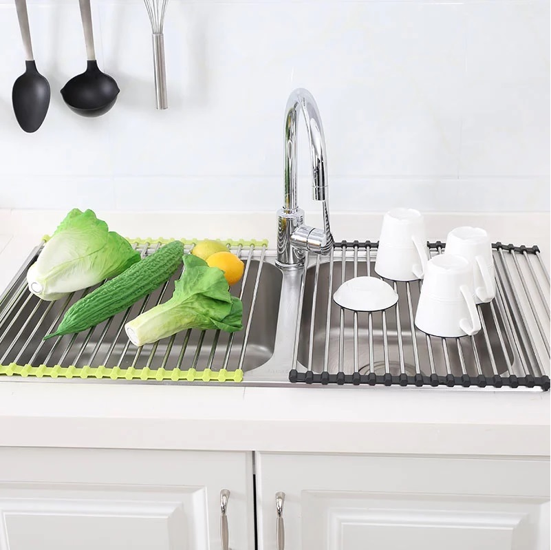 Kitchen Sink Rack Roll Drying Rack Stainless Steel Dish Drainer